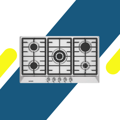 مسطح غاز بلت إن ليفون 90 سم – 5 شعلات WOK، ستانلس ستيل فاخر – موديل 1611002