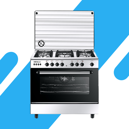 بوتاجاز رويال غاز برايت 2010333 90 سم – 5 شعلات، فرن بمروحة، حوامل زهر، شاشة ديجيتال