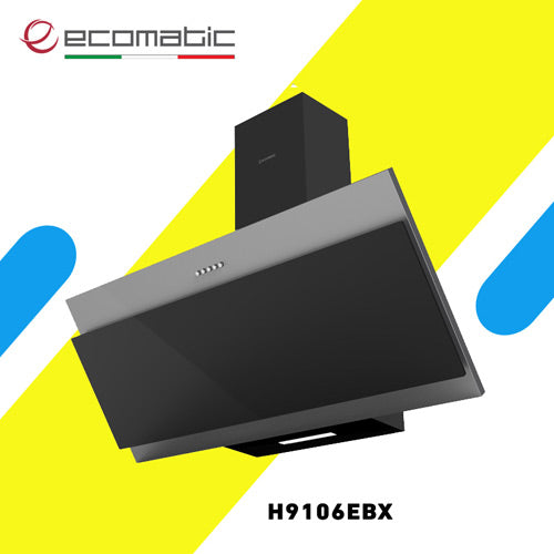 شفاط مطبخ ديكوري مائل إيكوماتيك 90 سم كريستال أسود × ستانلس – قوة شفط 650 م³/ساعة – H9106EBX