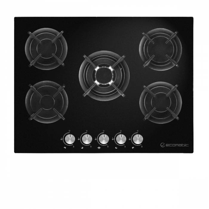 مسطح غاز بلت إن إيكوماتيك – 70 سم – 5 شعلات كريستال أسود – موديل – S707RC