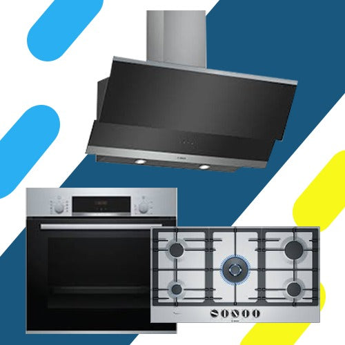 طقم بلت إن بوش فرن كهرباء 60 سم بشواية 8 طرق تسخين HBJ534ES0 ومسطح غاز 90 سم PCR9A5B90 + شفاط 90 سم DWK095G60