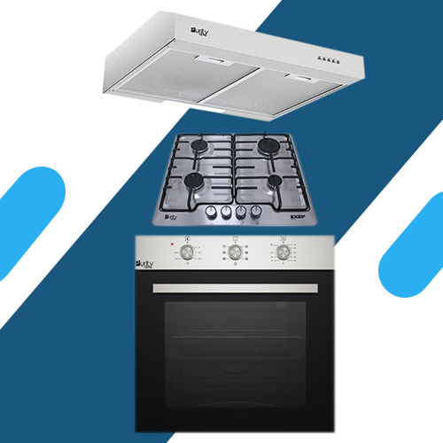 طقم بلت ان بيورتي -مسطح 4 عين غاز HPT604S + فرن بلت ان غاز 60 سم OPT601GG + شفاط 60 سم PTSLIM 60 X