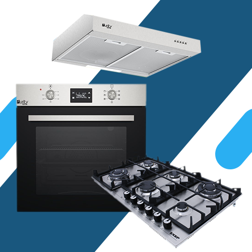 طقم بلت ان بيورتي - مسطح 6 عين غاز HPT904S + فرن بلت ان كهرباء ديجيتال 60 سم PT60EED + شفاط 90 سم PTSLIM 90 X