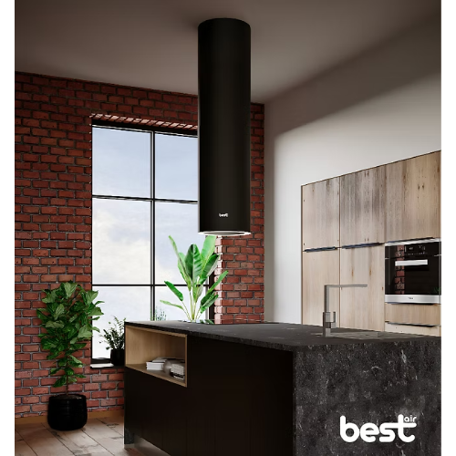 بيست اير شفاط جزيرة استانلس اسطواني اسود - 38 سم - قوة شفط 1000م³/س- 1 موتور IME ايطالي - موديل CONO 38CM BK