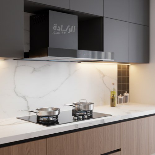 شفاط مطبخ بيورتي - لون أسود - 90 سم، قوة شفط 1000 م³/ساعة، تاتش وريموت، إضاءة LED، - FLATO PRO BL PLUS