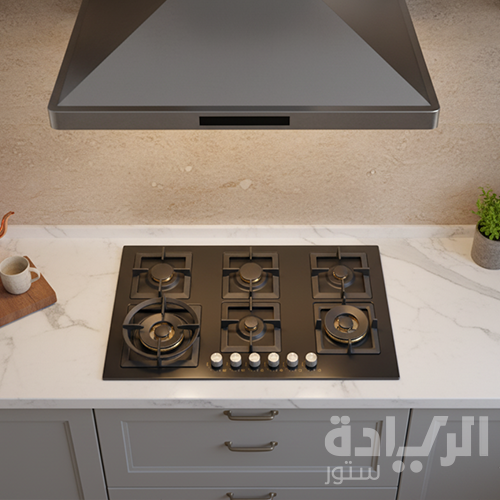 مسطح غاز كتشن لاين 90 سم – 6 عيون غاز – ستانلس ستيل – شبك زهر – اشعال ذاتي + أمان - موديل - J6020BK