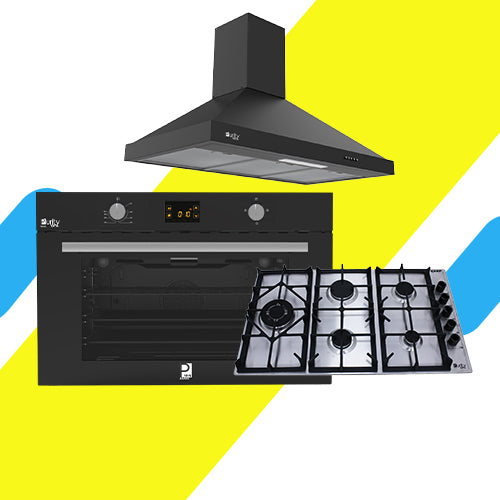 طقم بلت إن بيورتي – فرن غاز 98 لتر ديجيتال بشواية (KPT917GG GBL) + مسطح غاز 5 شعلات 90 سم ( HPT905S) + شفاط هرمي 90 سم بقوة شفط 850 م³/ساعة (PANSY PRO BL)