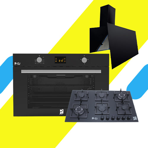 طقم بيورتي بلت إن – فرن غاز 105 لتر بشواية (KPT917GG GBL) + مسطح 90 سم 6 شعلات (HPT916G) + شفاط 90 سم بقوة شفط 1000 م³/ساعة (90 ROSE PLUS)