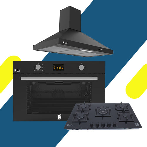 طقم بلت إن بيورتي - فرن غاز بلت إن ديجيتال بشواية – 105 لتر – موديل KPT917GG + مسطح غاز 5 عيون 90 سم شبكات متينة موديل HPT915G + شفاط هرمي 90 سم ، قوة شفط 850 م3/ساعة، موديل PANSY PRO BL