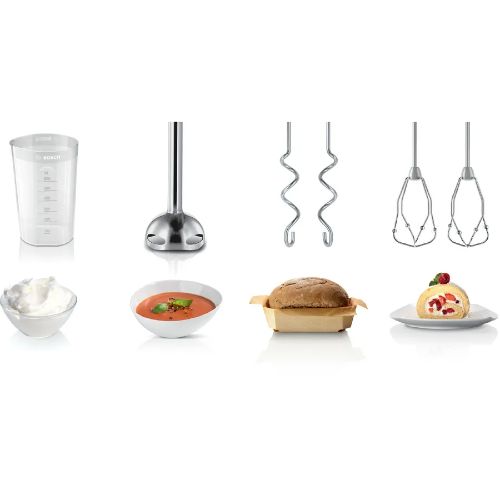 مضرب يدوي مع كبة من بوش سيريس 4 - 500 واط - أبيض/فضي - موديل MFQ4080