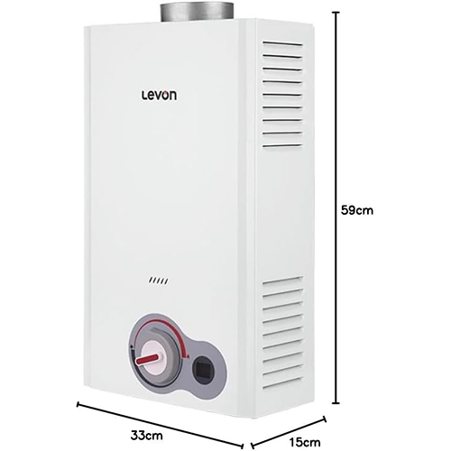 سخان مياه غاز ليفون 6518122 10 لتر ديجيتال أبيض بالشاحن ومبادل حراري OXG-F مزود بتقنية ProSafety