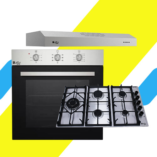 طقم بلت إن بيورتي – فرن غاز 60 سم 67 لتر (OPT601GG) + مسطح غاز 5 شعلات 90 سم (HPT905S) + شفاط 90 سم بقوة شفط 450 م³/ساعة (PTSLIM 90X)