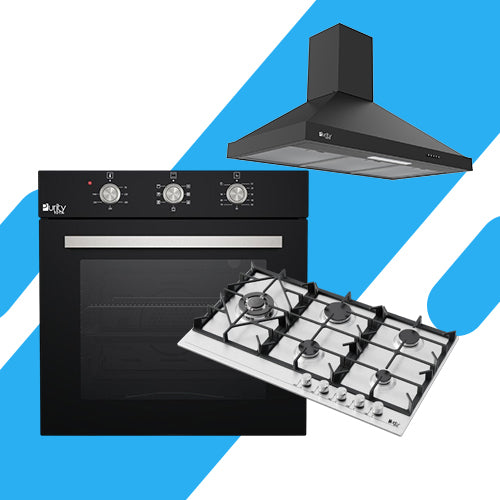 طقم بيورتي بلت إن - فرن غاز60 سم 67 لتر ديجيتال بشواية (OPT602GG) + بوتجاز 90 سم (HPT907S) + شفاط هرمي 90 سم، قوة شفط 850 م3/ساعة، (PANSY PRO 90 BL)