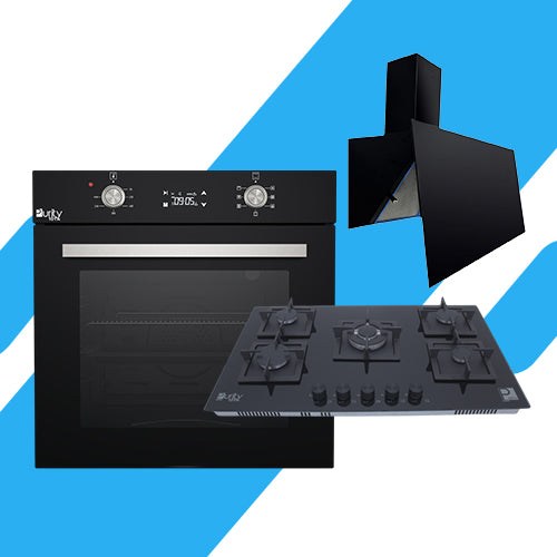 طقم بيورتي بلت إن - فرن غاز60 سم 67 لتر ديجيتال بشواية (OPT602GGD) + مسطح غاز 5 شعلات 90 سم (HPT915G) + شفاط 90 سم بقوة شفط 1000 م³/ساعة (90 ROSE PLUS)