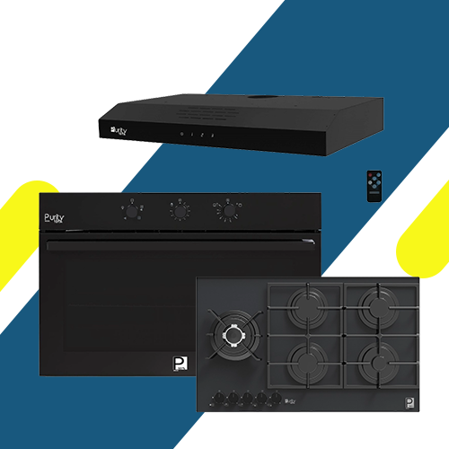 طقم بلت إن بيورتي - شفاط مطبخ بيورتي مسطح بلت إن - 90 سم - قوة شفط 450 م3/ساعة - موديل - PTSLIM PLUS BL 90CM + بوتاجاز بلت إن غاز بيورتي 90 سم زجاج أسود – 5 شعلات - موديل - HPT912G + بيورتي فرن بلت إن غاز بشواية غاز 90 سم أسود 97 لتر - موديل – OPT903GG