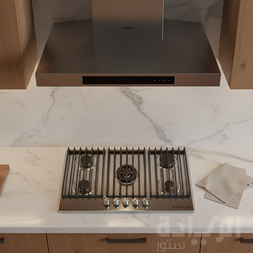 بوتاجاز إيكوماتيك بلت إن 90 سم – 5 شعلات غاز ستانلس ستيل، إشعال أوتوماتيك، أمان كامل إيطالي – S9003C