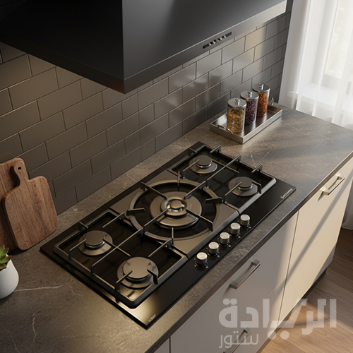 مسطح بلت إن غاز إيكوماتيك – 92 سم XL – 5 شعلات – كريستال أسود – زجاج SCHOTT ألماني – موديل – S987XLC