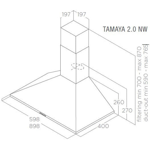 شفاط مطبخ بلت إن اليكا طمايا - فضي - 90 سم ستانلس – قوة شفط 750 م³/ساعة – موديل – ELICA TAMAYA