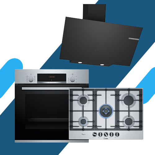 طقم بلت ان بوش شفاط حائط سيريس 4 مقاس 90 سم DWK96PJ60T + بوتجاز سيريس 6 بـ 5 شعلة فولاذي PCQ7A5B90 + فرن كهرباء سيريس 4، 60×60 سم، ستانلس ستيل HBJ534ES0