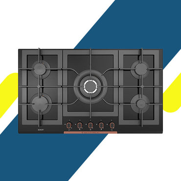 مسطح غاز بلت إن إيكوماتيك – 92 سم – 5 شعلات كريستال أسود SCHOTT – إشعال أوتوماتيك – موديل – S937XLC