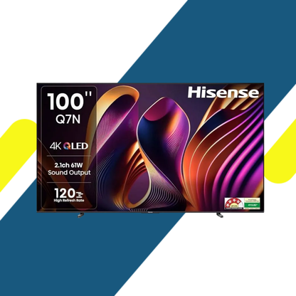 شاشة هايسنس (Hisense) 100 بوصة QLED 4K Smart TV مع تقنية Local Dimming، معدل تحديث 144Hz Game Mode PRO، دعم Dolby Vision IQ وDolby Atmos، ونظام VIDAA U7.6 – موديل 100Q7N