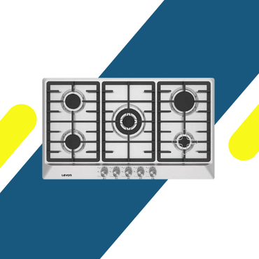 مسطح غاز بلت إن ليفون 90 سم – 5 شعلات WOK، ستانلس ستيل فاخر – موديل 1611002