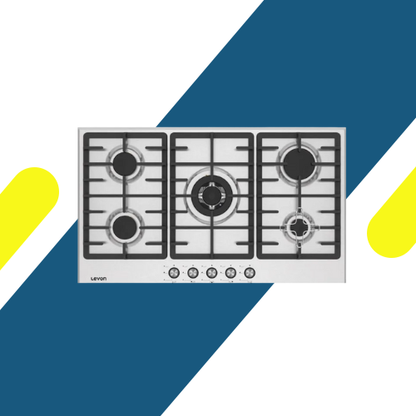 مسطح غاز بلت إن ليفون 90 سم – 5 شعلات WOK، ستانلس ستيل عالي الجودة – موديل 1611003