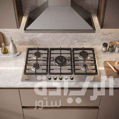 Levon Built-in Gas Hob 90 cm – 5 WOK Burners, High Quality Stainless Steel – Model 1611003