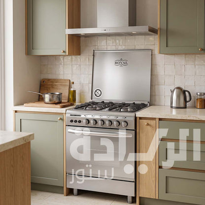 Royal Crystal Gas Cooker 2010327, 60 cm - 4 Cast Burners with Fan and Full Safety - Silver