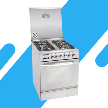 بوتاجاز رويال كريستال 2010327 60 سم – 4 شعلات كاست بمروحة وأمان كامل – فضي