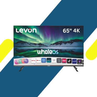 شاشة ليفون (Levon) 65 بوصة سمارت 4K Ultra HD ورسيفر داخلي ونظام Whale OS بدون حواف – موديل 3020708