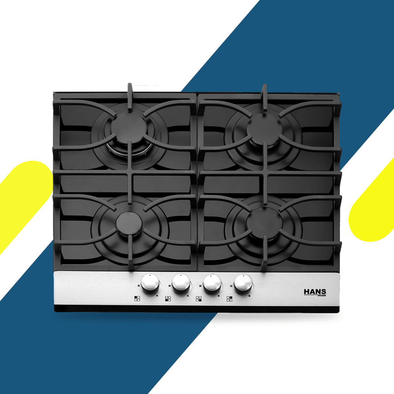 بوتاجاز بلت إن غاز هانز 60 سم زجاج أسود بفريم ستانلس ستيل – 4 شعلات ساباف إيطالية – موديل - HANS 6220-19