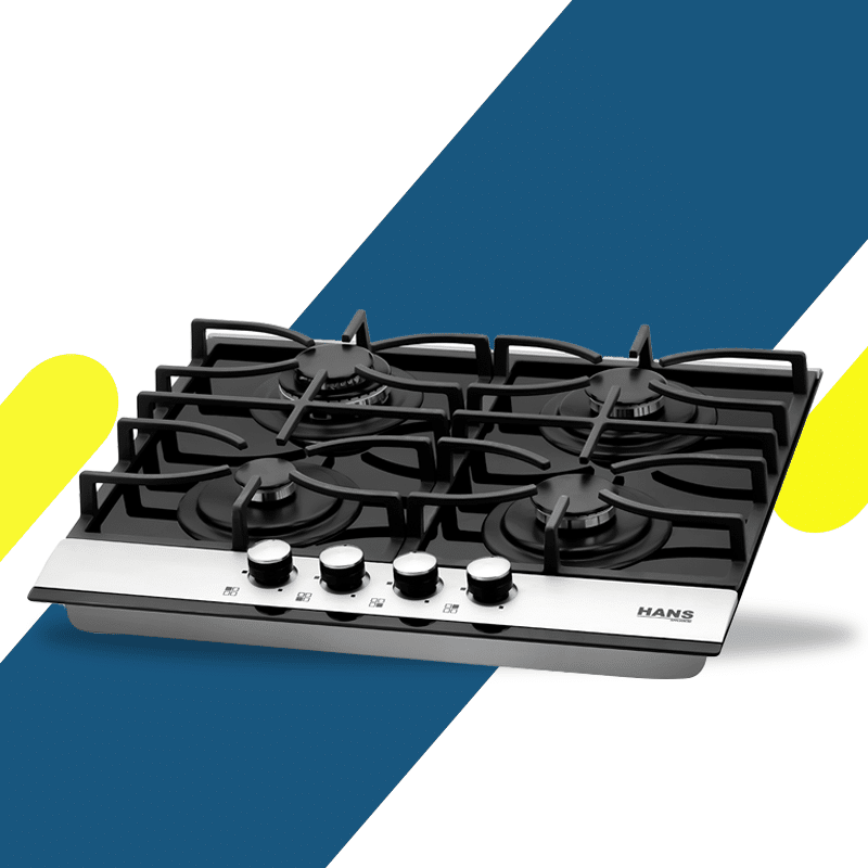 بوتاجاز بلت إن غاز هانز 60 سم زجاج أسود بفريم ستانلس ستيل – 4 شعلات ساباف إيطالية – موديل - HANS 6220-19