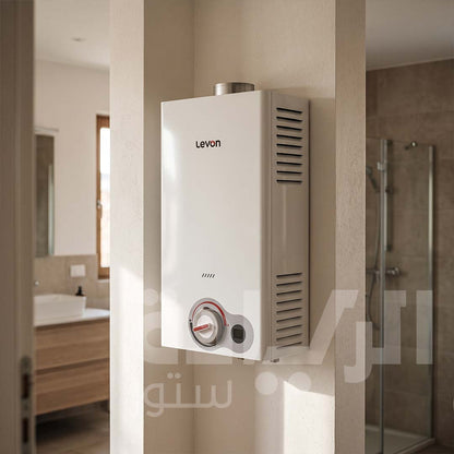 Levon 6518122 10 Liter Digital White Gas Water Heater with Charger and OXG-F Heat Exchanger with ProSafety Technology