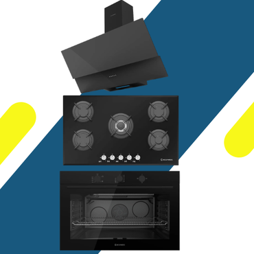 طقم بلت إن إيكوماتيك - مسطح غاز إيكوماتيك بلت إن 90 سم - موديل - S907RC + فرن بلت إن إيكوماتيك 90 سم غاز - موديل - G9604GT + شفاط مطبخ إيكوماتيك – 90 سم – قوة شفط 650 م³/ساعة - موديل – H9106MRB