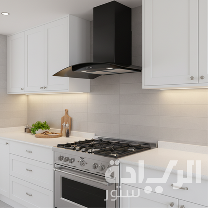 شفاط مطبخ زجاجي أسود 90 سم قوة شفط 1000 م³/ساعة من بيورتي – ستانلس + كريستال – موديل – CAPPE BL