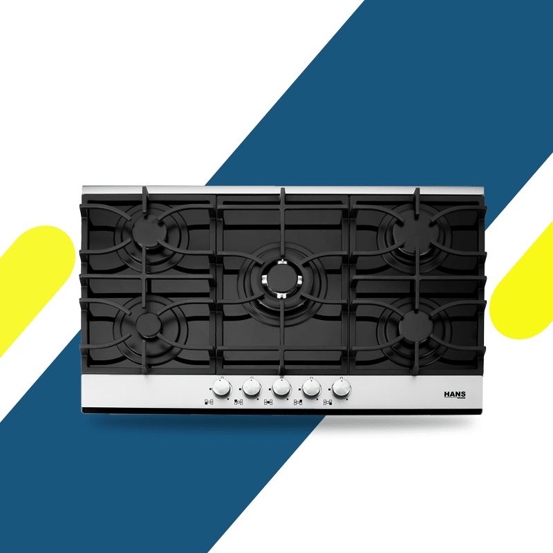 بوتاجاز بلت إن غاز هانز 90 سم زجاج أسود بفريم ستانلس ستيل – 5 شعلات ساباف إيطالي – موديل - HANS 9210-19