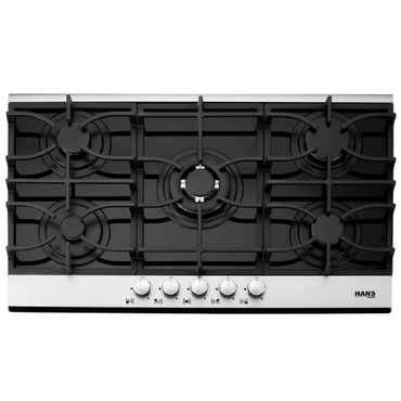 بوتاجاز بلت إن غاز هانز 90 سم زجاج أسود بفريم ستانلس ستيل – 5 شعلات ساباف إيطالي – موديل - HANS 9210-19