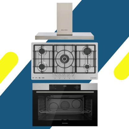 طقم بلت إن إيكوماتيك - مسطح غاز إيكوماتيك بلت إن 92 سم - موديل - S993XLC + فرن بلت إن إيكوماتيك 60 سم غاز - موديل - G9604TDX + شفاط مطبخ إيكوماتيك – 90 سم – قوة شفط 1000 م³/ساعة - موديل – H910TB