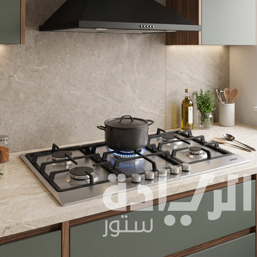 مسطح بلت إن غاز سيمفر ( Simfer) 90 سم استانلس ستيل 5 شعلات ساباف بحوامل زهر وأمان كامل – موديل 9501 WGRIM