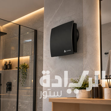 شفاط حمام ومطبخ أرورا (Aurora) 100 مم (4 بوصة) قوة شفط 105 م³/ساعة أسود بـ تايمر Timer وشتر محرك فئة Class B هادئ جداً 35dB درجة حماية IP44 – موديل ARDENI 100 T B