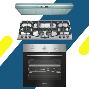 طقم بلت إن اريستون (Ariston) - شفاط مطبخ 90 سم بقوة شفط 336 م³/ساعة - موديل - SL191LPIX + مسطح بلت إن غاز اريستون 90 سم – 6 شعلة - موديل - PHN 961 TS/IX/A + فرن غاز بلت إن اريستون ديجيتال 90 سم – 96 لتر - موديل – AROG 9R2F3NG XNA