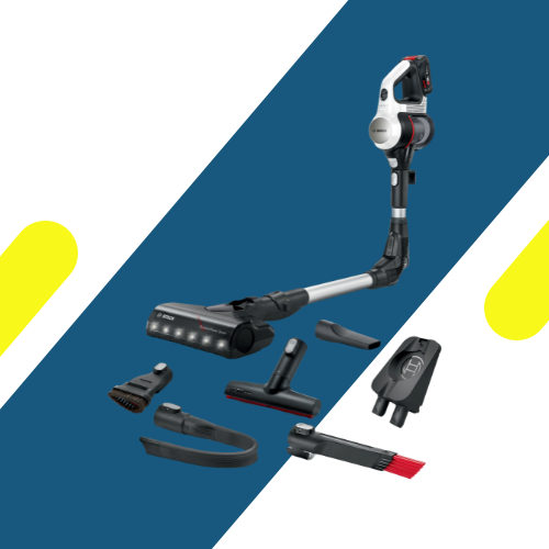 مكنسة بوش لاسلكية Unlimited 7 بيضاء بخرطوم مرن وإضاءة LED