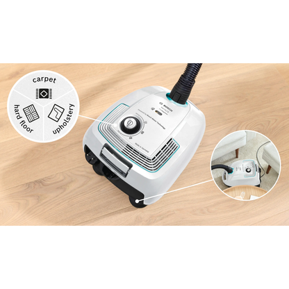 مكنسة بوش (BOSCH) سيريس 4 برو هايجينيك بالحقيبة 2000 وات – فلتر الترا الليرجي – أبيض – موديل BGL38WHYG