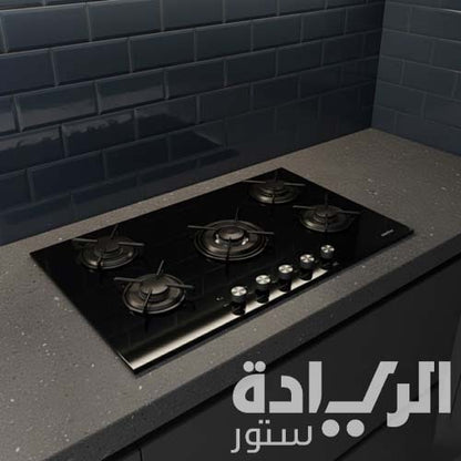 مسطح بلت إن غاز سيمفر 90 سم بلت إن – 5 شعلات ساباف – زجاج أسود – موديل – BH90GG01