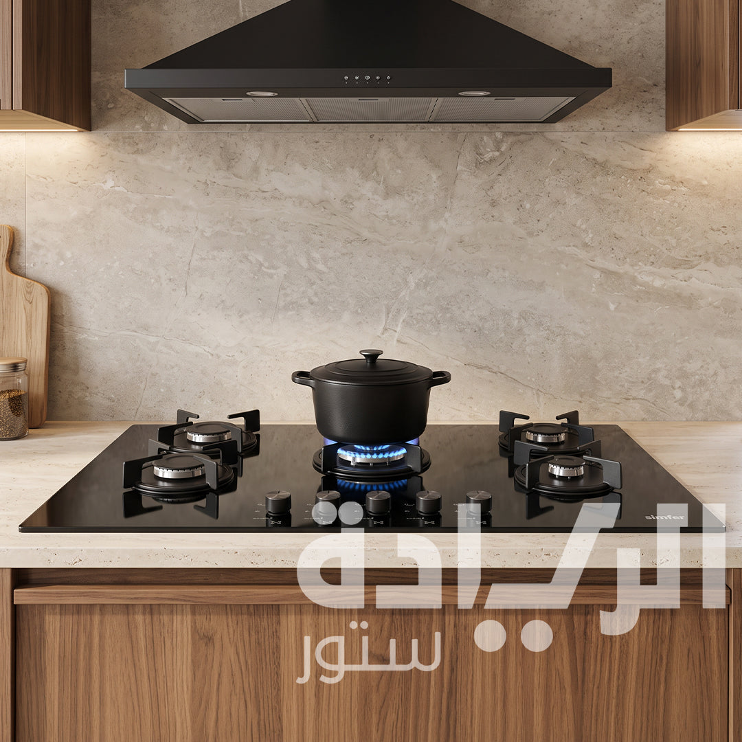مسطح بلت إن غاز سيمفر 90 سم بلت إن – 5 شعلات ساباف – زجاج أسود – موديل – BH90GG01