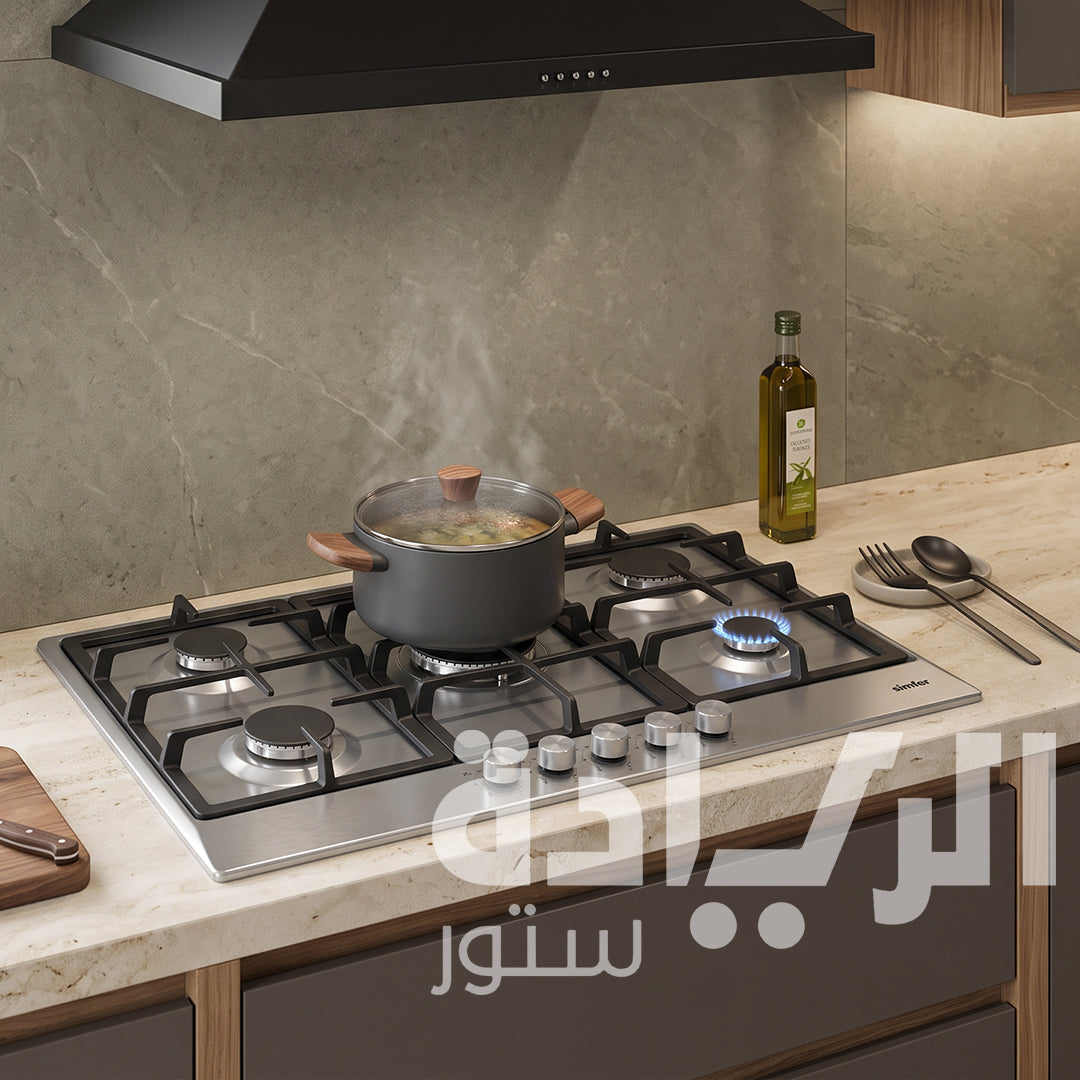 بوتاجاز بلت إن غاز استانلس ستيل 90 سم و5 شعلات ساباف من سيمفر - موديل - BH90SG01