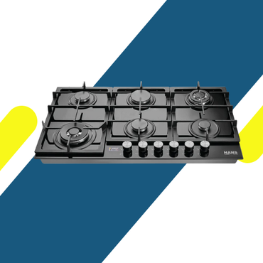 مسطح غاز هانز 90 سم زجاج أسود بـ6 شعلات SABAF وشعلتي ووك – HANS BROGHO L BLACK