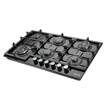 مسطح غاز هانز 90 سم زجاج أسود بـ6 شعلات SABAF وشعلتي ووك – HANS BROGHO L BLACK