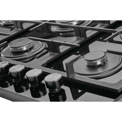 مسطح غاز هانز 90 سم زجاج أسود بـ6 شعلات SABAF وشعلتي ووك – HANS BROGHO L BLACK